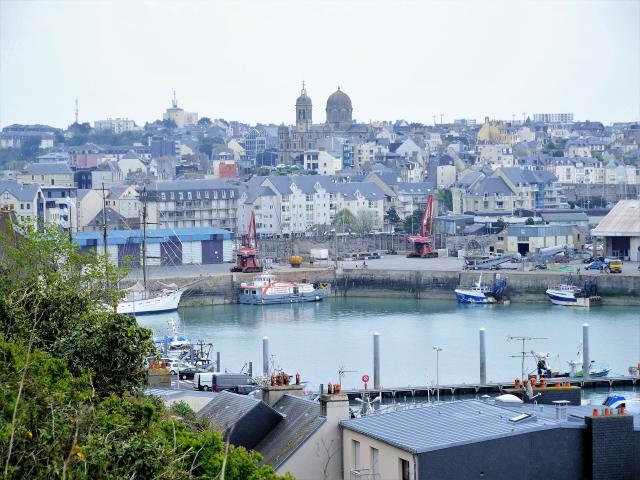 View of Granville harbour's wet dock from the Upper Town