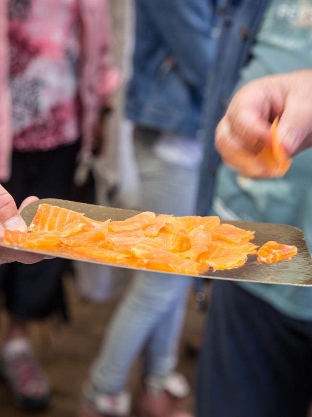 Smoked salmon tasting at Le Saumonier Granville