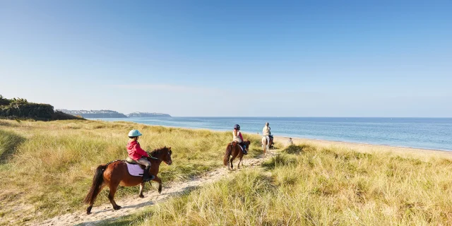 Randonneurs à cheval sur la plage