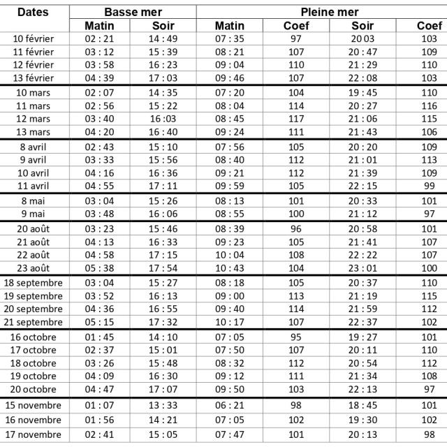 Dates des grandes marées 2024